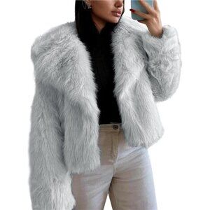 Women's Faux Fur Coat Fluffy Faux Fur Grey2